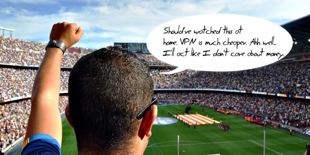 man watching a football game in camp nou